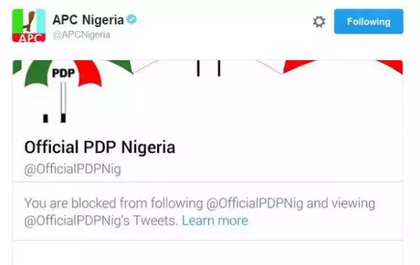 "No retweet, no surrender": Nigerians laugh as PDP blocks ruling party, APC on Twitter